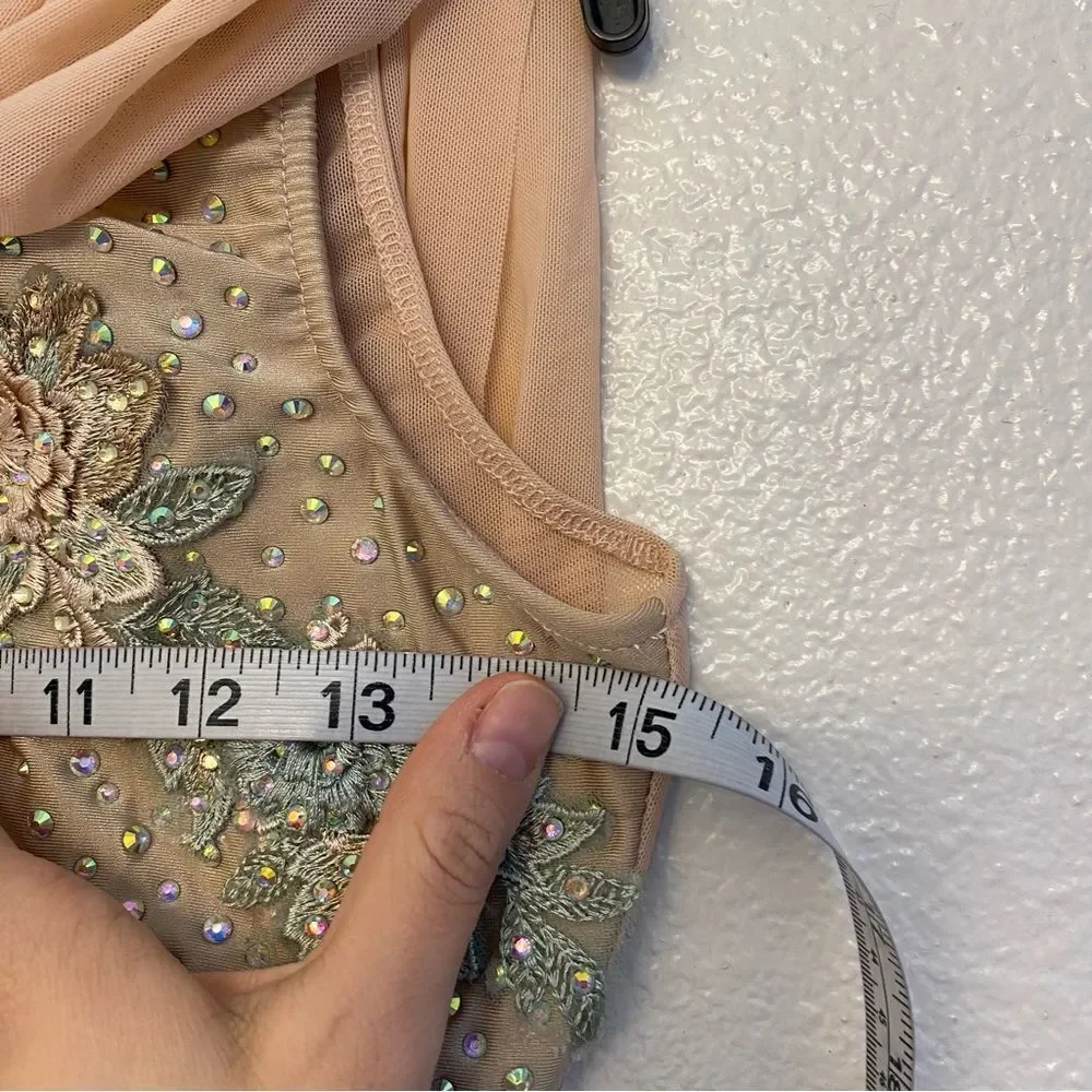 Glamour solo dance costume blush pink rhinestone custom stoned lyrical XLC child